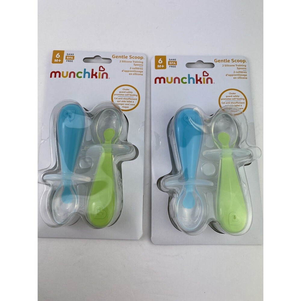 Set/2 Munchkin BLUE & GREEN Gentle Scoop Spoon Baby Toddler 6 months+